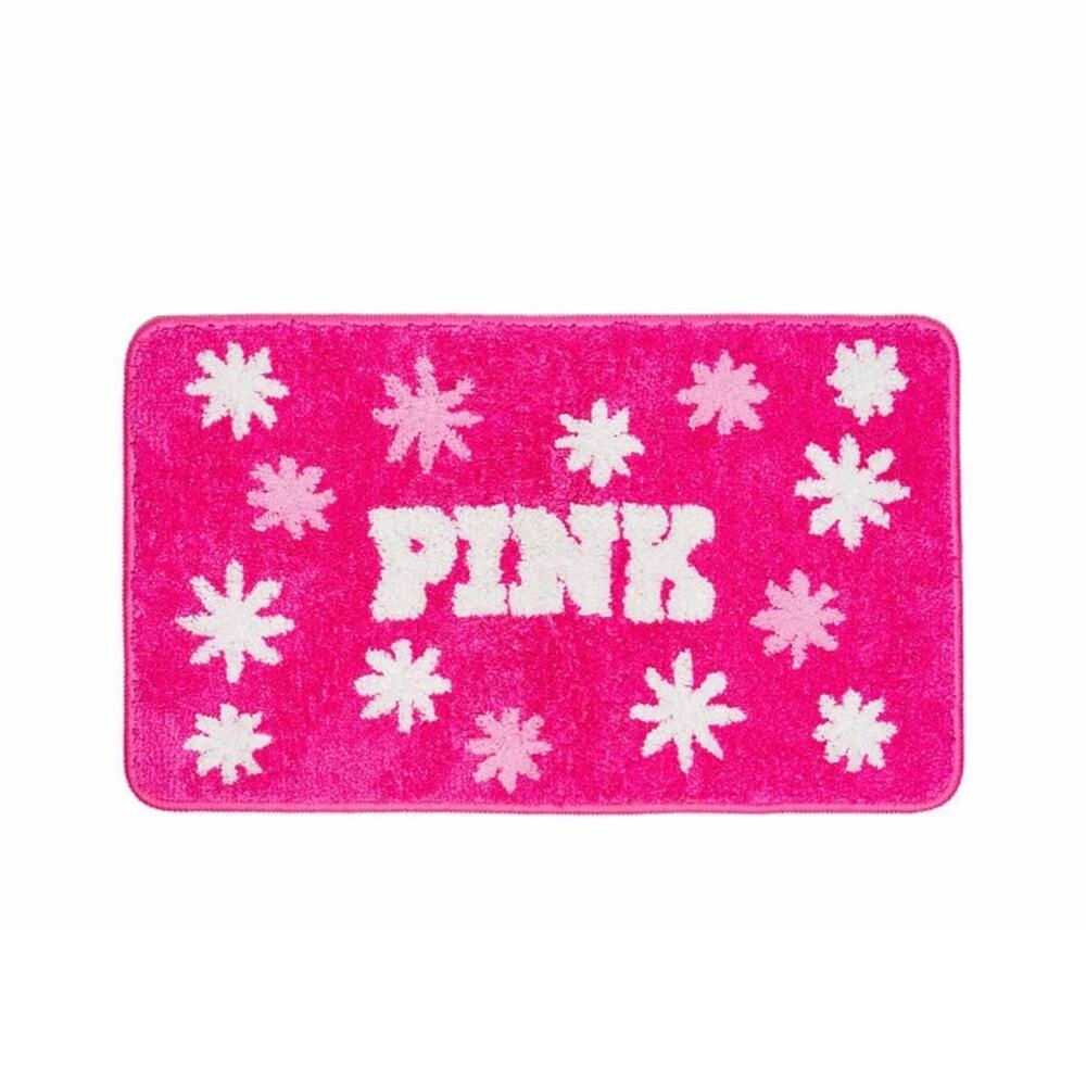 Victoria's Secret PINK Pink & White Stars Rug Rectangle Bath Mat 15" x 25" New